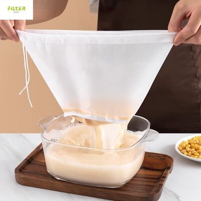 Liquid Filter Bag Food Grade Nylon Mesh Strainer Reusable Drawstring Closure Suitable for Juice Vegetable and Fruit Filtration Purposes